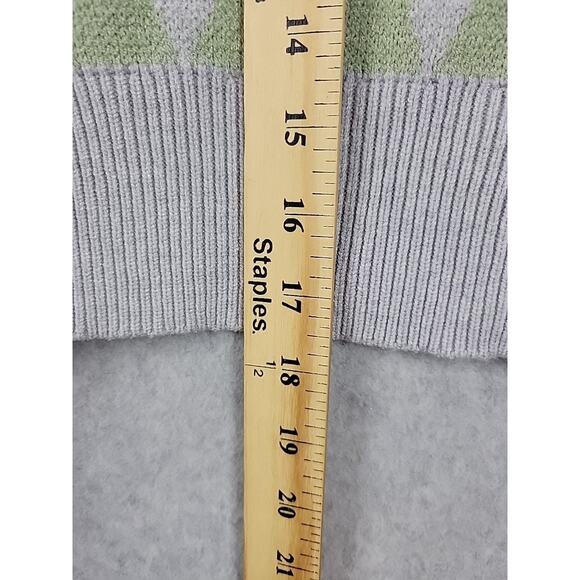 Cotton: On Gray Green Argyle Print Knit Crop Sweater Vest Women's Medium - Picture 8 of 12